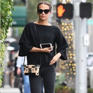 Madewell tiered ruffle slouchy wool blend charcoal black boatneck knit sweater